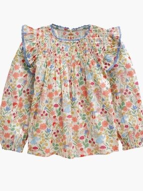 Mini Boden Girls Floral Ruffle Cotton Top 6-7 Years